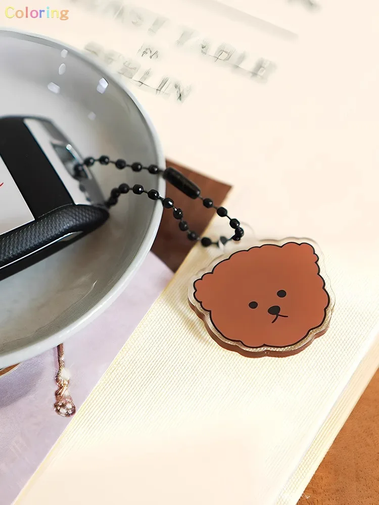 Korea DAILYLIKE Cute Cartoon Dog Acrylic Transparent Keychain Earphone Box Small Bag Pendant Chain Ins, School Supplies