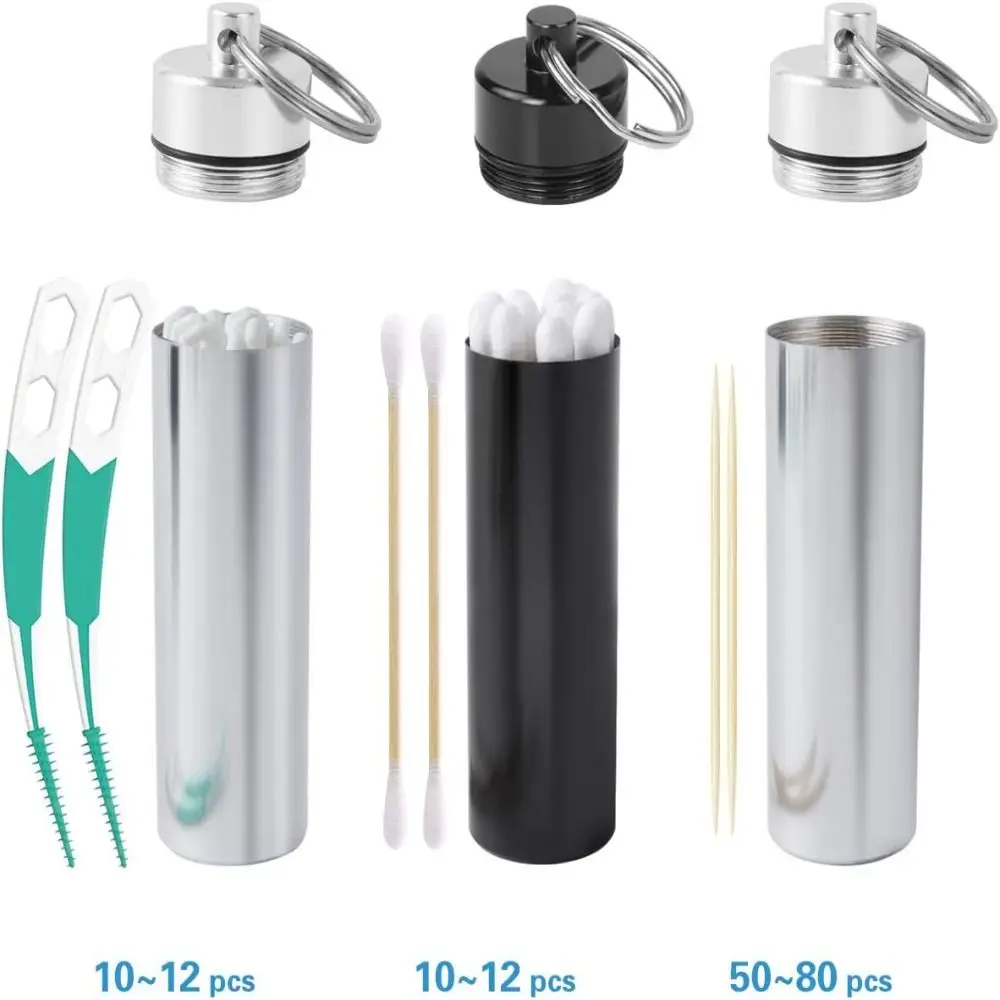 New Metal Toothpick Holders Aluminum Portable Tips Pill Containers Seal Up Keychain Pocket Containers Home