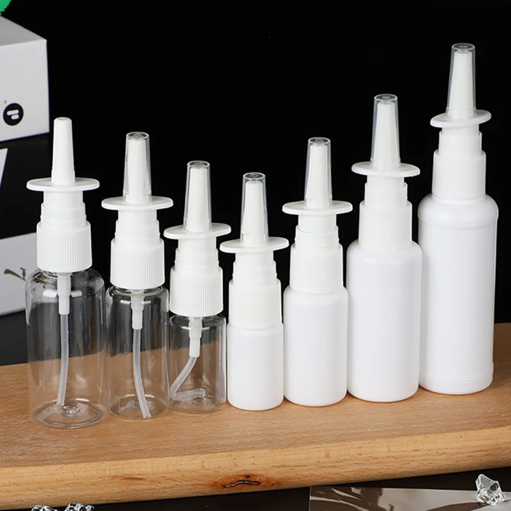 5pc 10ml/15ml/20ml/30/50ml 0.5oz 1oz Plastic Empty White/clear/amber Empty Refillable Nasal Spray Bottles  Reusable Nose Sprayer