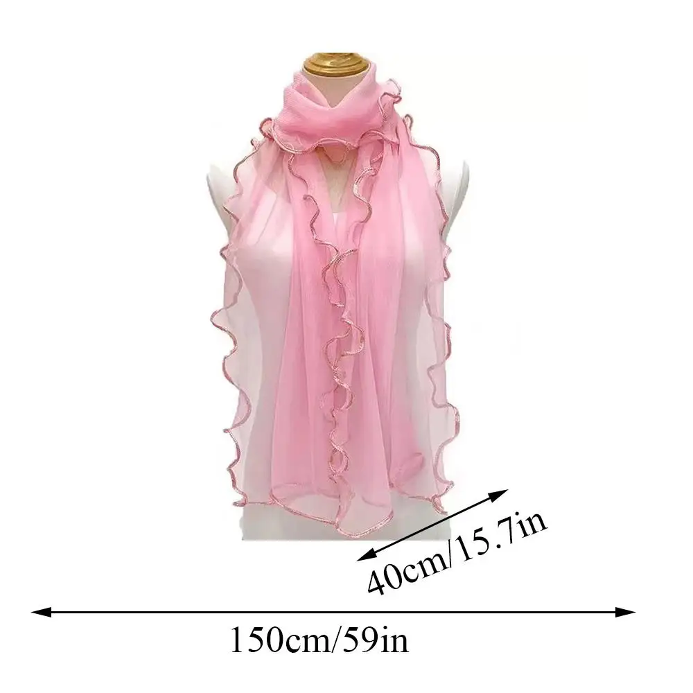 Spring Summer Neck Wrap Thin Neckerchief Hijab Scarf Lace Curled Edge Scarf Breathable Long Scarves Elegant Sunscreen Headscarf 2