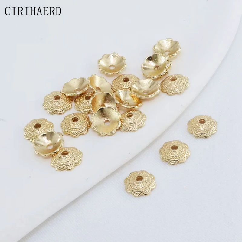 

7mm Fashion Flower Bead Cap 14K Gold Plated Brass Metal Small End Bead Caps For DIY Jewelry Making Accessories Jewelry Component