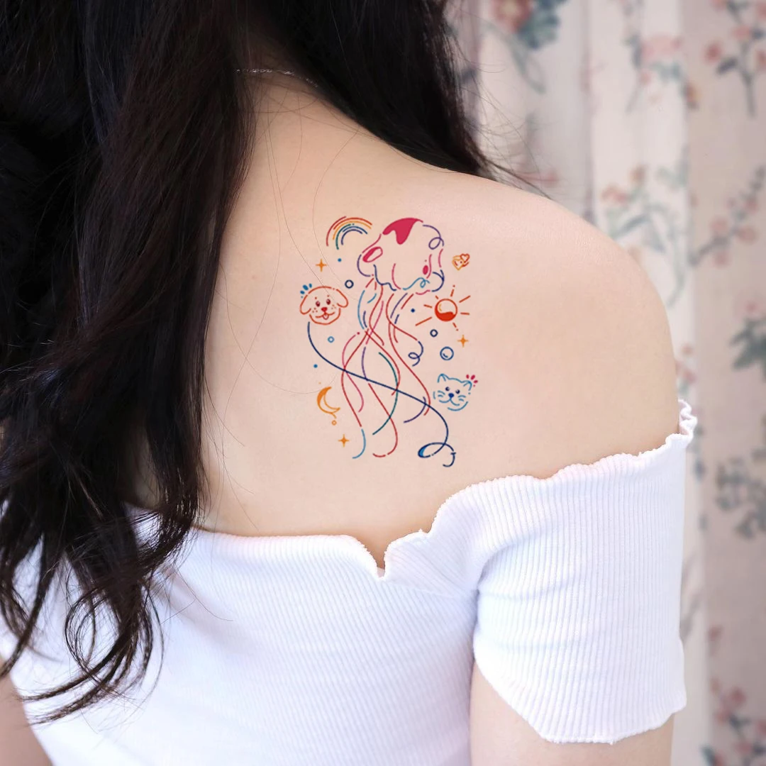 Temporäres Tattoo Delphin - 1 Blatt, Schwarz-blau, Wasserfest, 3–5 Tage Haltbar