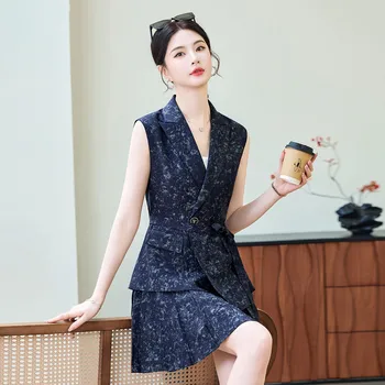 Sleeveless Women Business Work Wear Suits with Skirt and Irregular Tops Spring Summer OL Styles Professional Office Career Sets 1