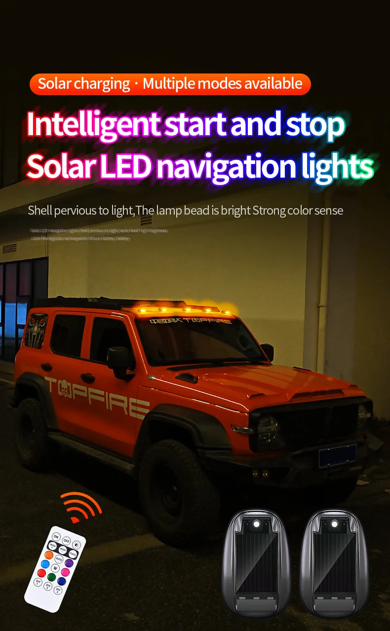 RGB LED-Stroboskoplichter, solarbetrieben, Warnleuchten für Flugzeuge, Hubschrauber, kabellose LED-Blitzleuchten für Auto und Motorrad – Detail 1