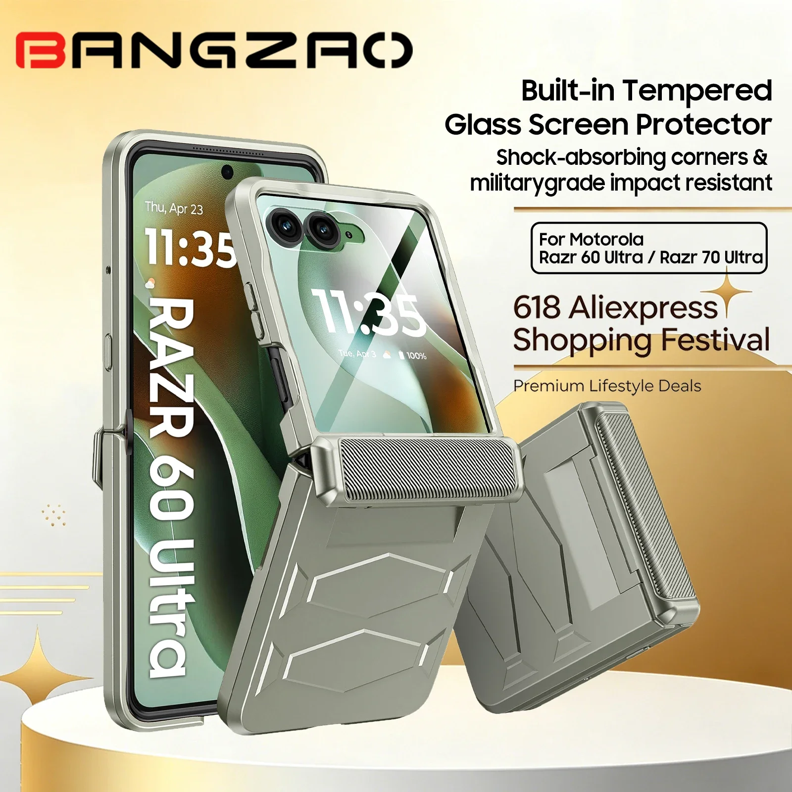 Titanium Military Grade Drop-Proof Case with Hinge Protection and Built-in HD Tempered Glass
