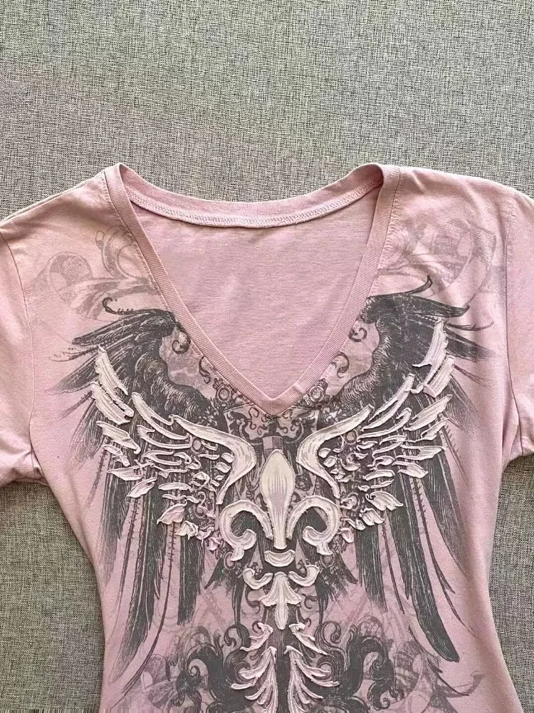 HOUZHOU Y2k Harajuku Graphic Women T-shirts Vintage Pink Gothic Printed Tshirts Short Sleeve Tees American Retro 2000s Aesthetic 4