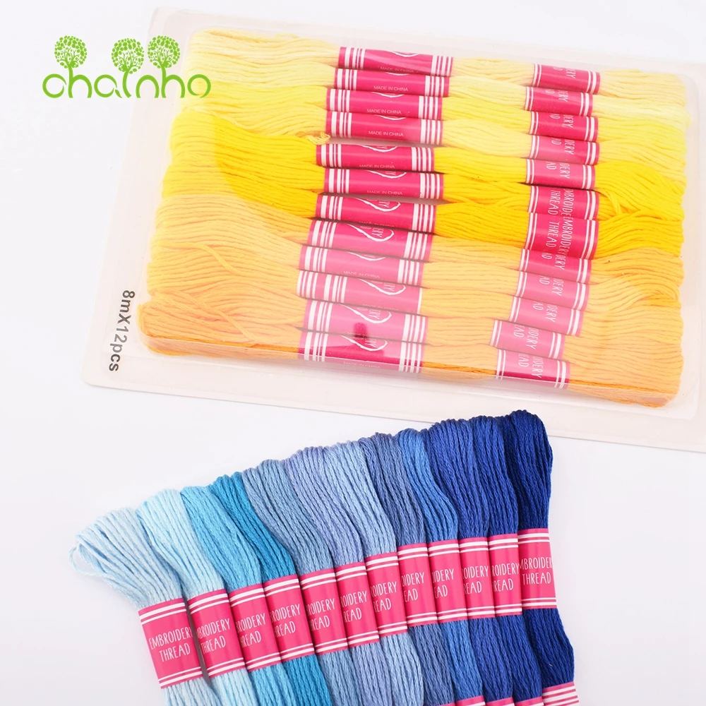 Chainho,Cross Stitch/Embroidery Polyester Cotton Thread,6 Strands,Color Gradient Braided Cord For DIY Sewing & Quilting,25X15