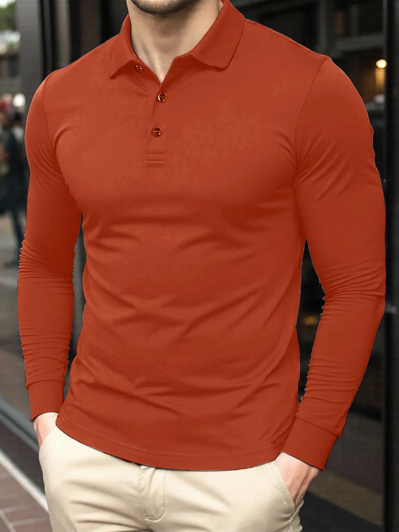 Old Money Style Man  Lapel  Polo Shirt All-match Top Autumn New Fashion Casual Clothes Unisex Basics Lapel Solid Long Sleeve