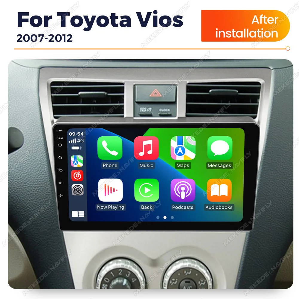 Android 14 Car radio For Toyota Vios 2007-2012 Autoradio Multimedia Player Car Intelligent System GPS Carplay Android auto 9inch