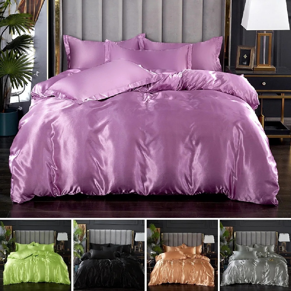 Luxurious Smooth Solid Color Bedding Set Silky Satin Bed set Twin Queen