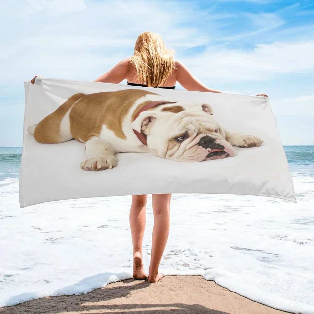 

French Bulldog Beach Towels Cute Cartoon Dog Flower Oversized Absorbent s for Adults Sand Free Yoga Towel Holiday