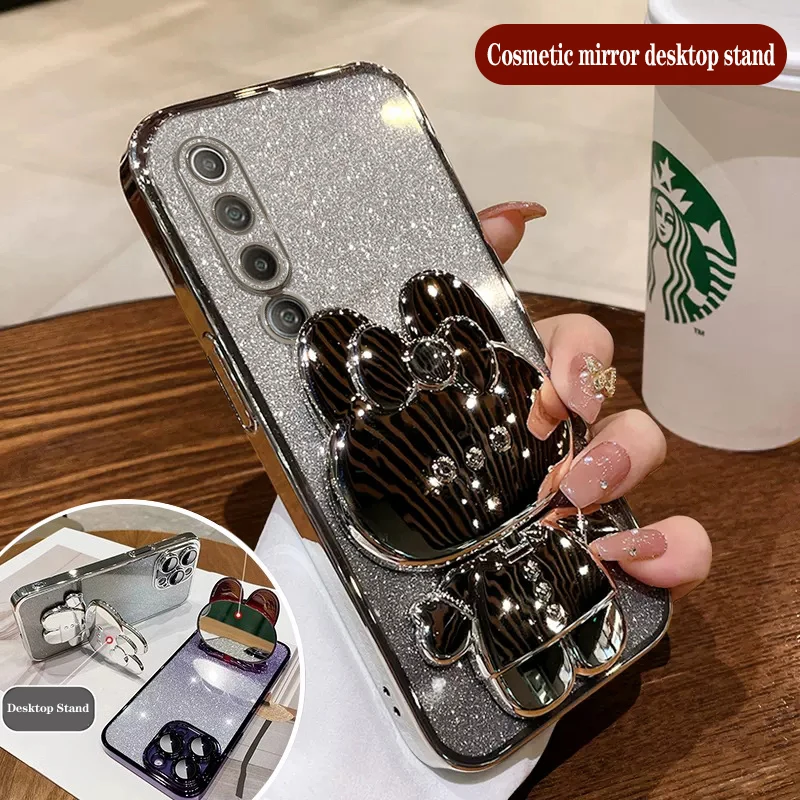 Rabbit Makeup Mirror Plating Phone Holder Case Cover