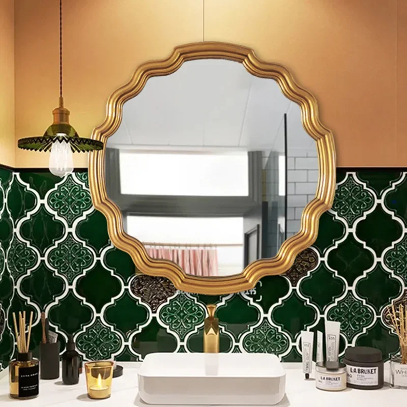 Round Wall Mounted Mirrors Bathroom Safety Gold Frame Mirror Aesthetic Modern Espelho Barbear Chuveiro Bathroom Accessories