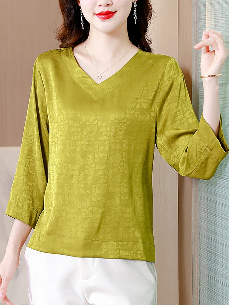 

BETHQUENOY Vintage Fashion Print T Shirt Femme Camisetas Mujer Manga Corta 3/4 Sleeve V Neck Tee Shirt Women Summer Clothes
