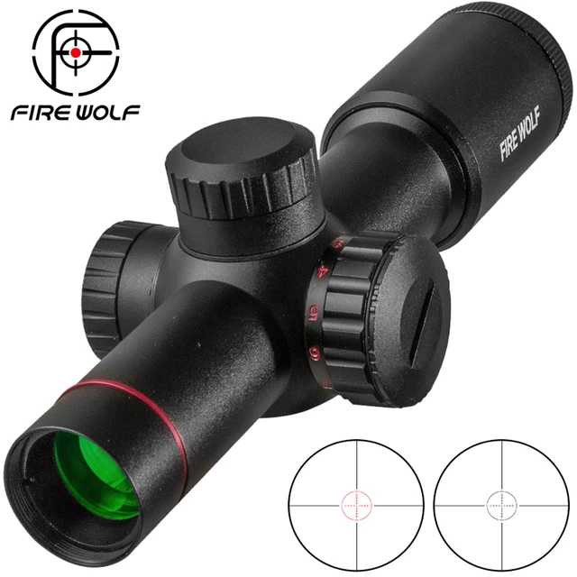 منظار بندقية صيد من FIRE WOLF طراز 4.5x20 E Mil-Dot Riflescope مُضاء باللون  الأحمر AK47 AK74 AR15 Riflescope مع قبعات عدسات مفتوحة - AliExpress