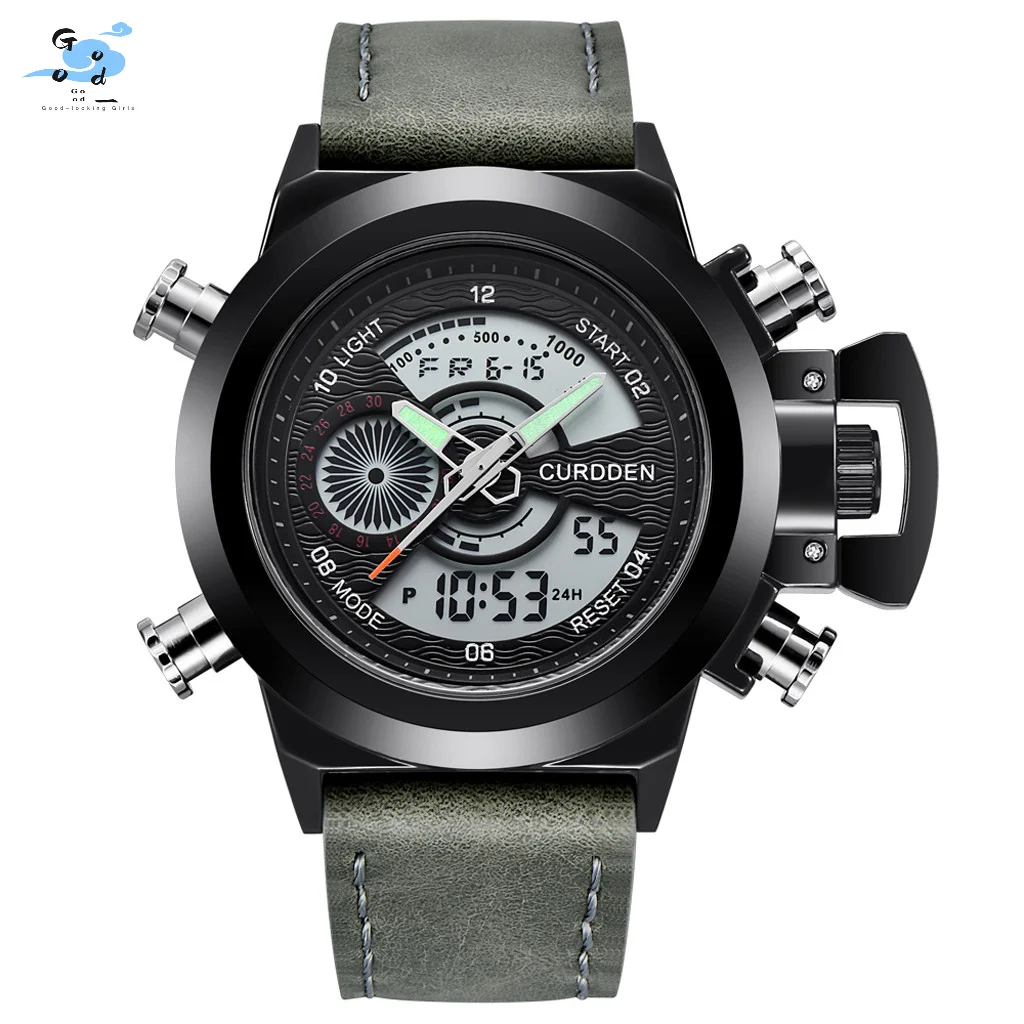

Mens Leather Sports Watches Quartz Led Digital Clock Waterproof Wrist Watch Fashionable, Minimalist, And Atmospheric Men'S Watch