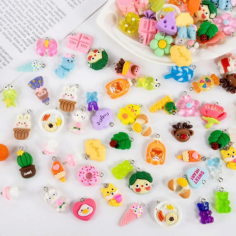 

10Pcs Rndomly Mix Colorful Resin Animal Fruits Food Flower Pendants For DIY Jewelry Earring Bracelet Making Accessories