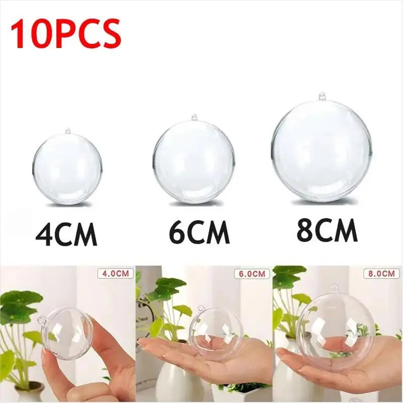 Description Picture 2 of item10Pcs Transparent Balls Acrylic Clear Hanging Open Plastic Round Ball Fillable Ornaments Party Wedding Xmas Decorations 4/6/8cm