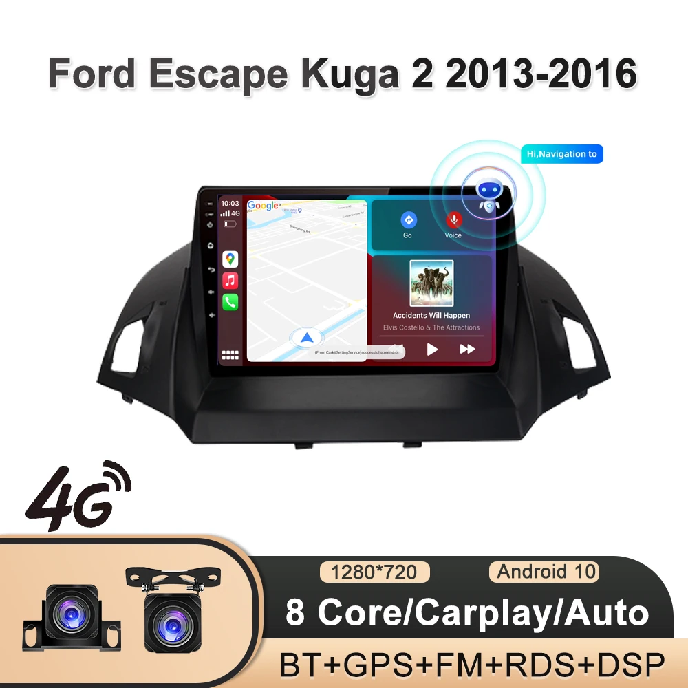 

PEERCE 6+128GB 2 din Android Auto Radio for Ford Escape Kuga 2 2013-2016 Car Radio Multimedia GPS Track Carplay 2din