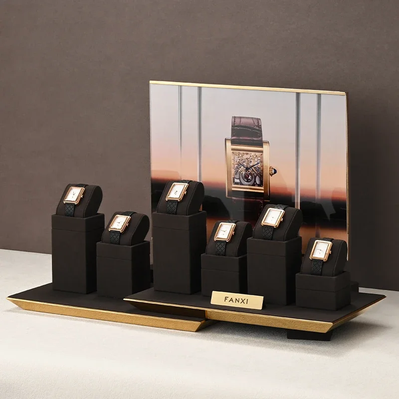 

Coffee colored microfiber light luxury wristwatch display props, window counter, watch stand, live broadcast watch display rack