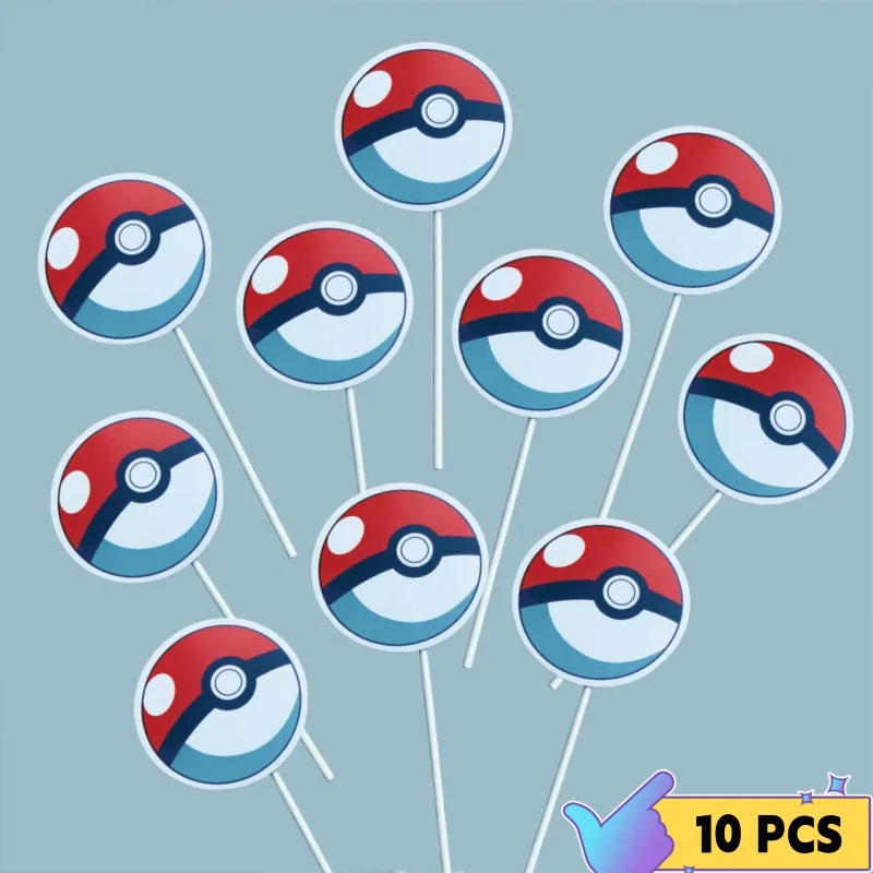 Pokemon Happy Birthday Cake Toppers Cartoon Pikachu Cupcake Topper For Kids Birthday Party Cake Flag Decorations Baby Shower