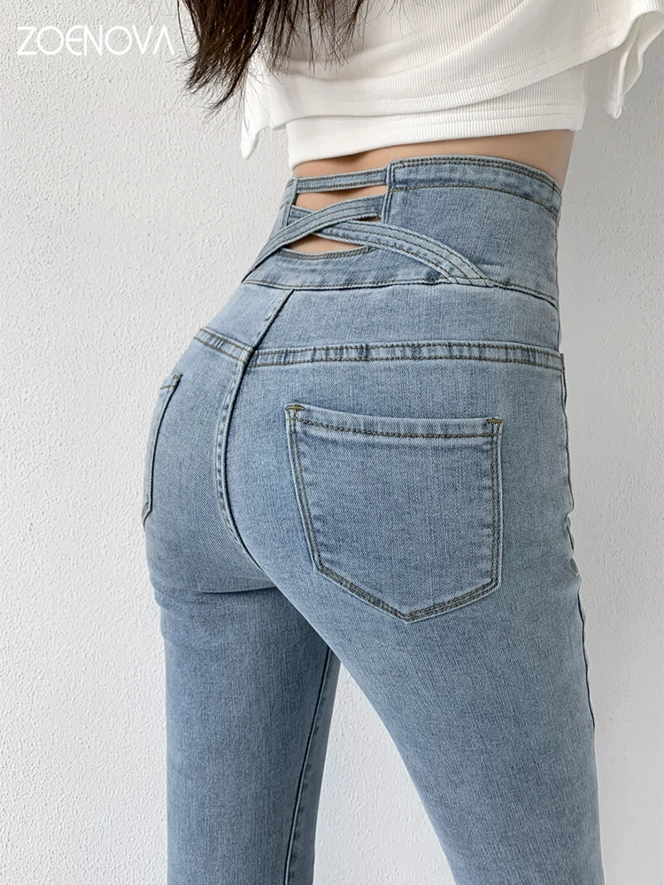 ZOENOVA  Skinny Pencil Jeans Four Buttons Vintage High Waist Women Slim Stretch Denim Pants Tight Trousers 2022 Women's Pants hollister jeans