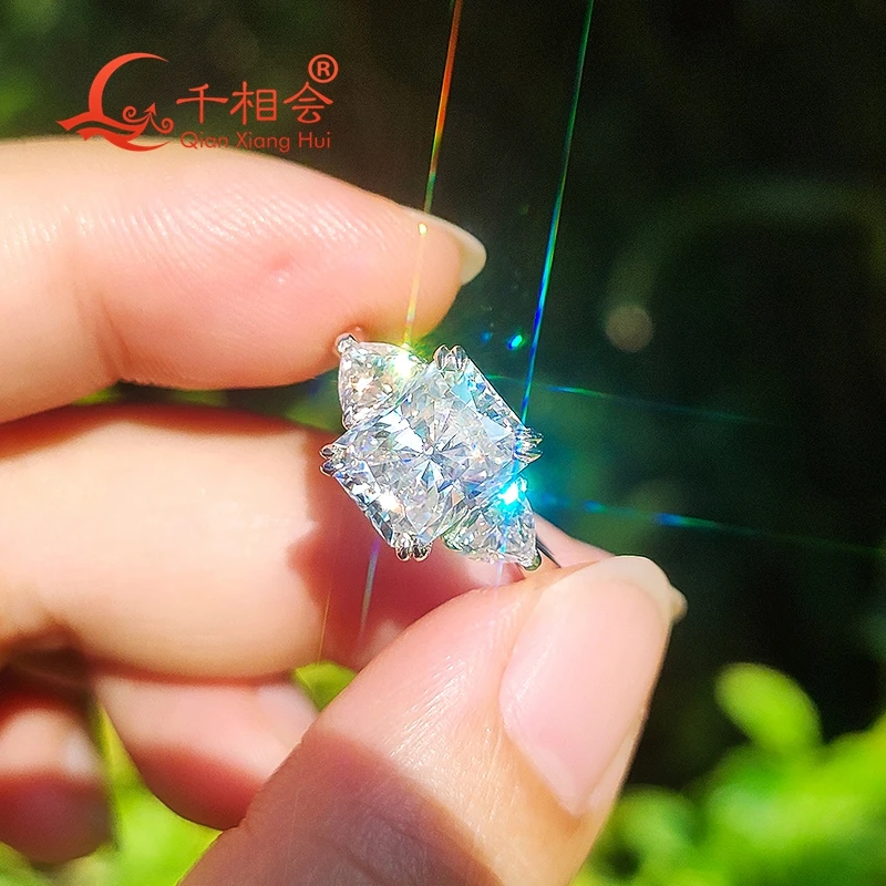 7*9mm radiant cut D vvs white  moissanite s925 with  trillion band Sterling Silver Ring Jewelry Rings Engagement gift