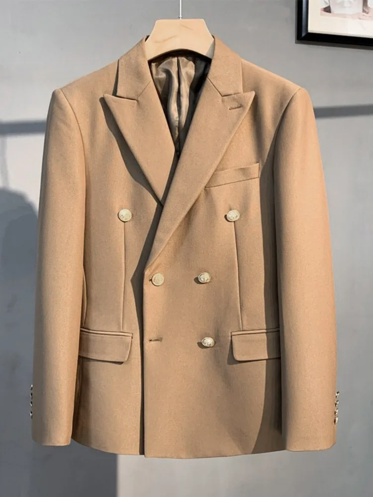 New Business Casual Double Breasted Mens Suit Jacket Fashion Office Solid Color Blazer Coat Slim Fit Spring Autumn Blazers Tops