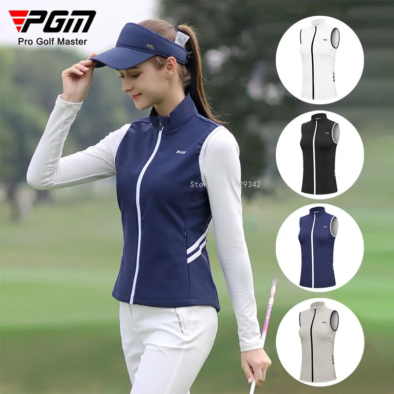 Pgm Women Golf Vest Windproof Sleeveless Golf Jacket Ladies Winter Grips Coat Full Zipper Slim Jacket Vest Waistcoat 4 Colors