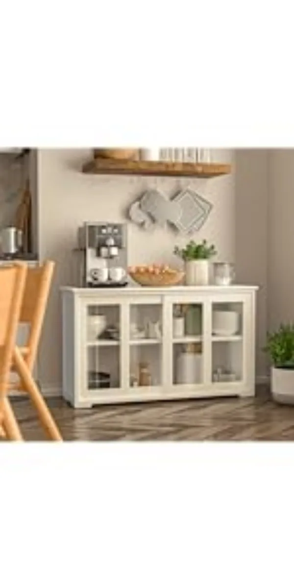 Kitchen Sideboard - Buffet Cabinet with Sliding Slat Doors, Modern Stackable Storage Cabinet