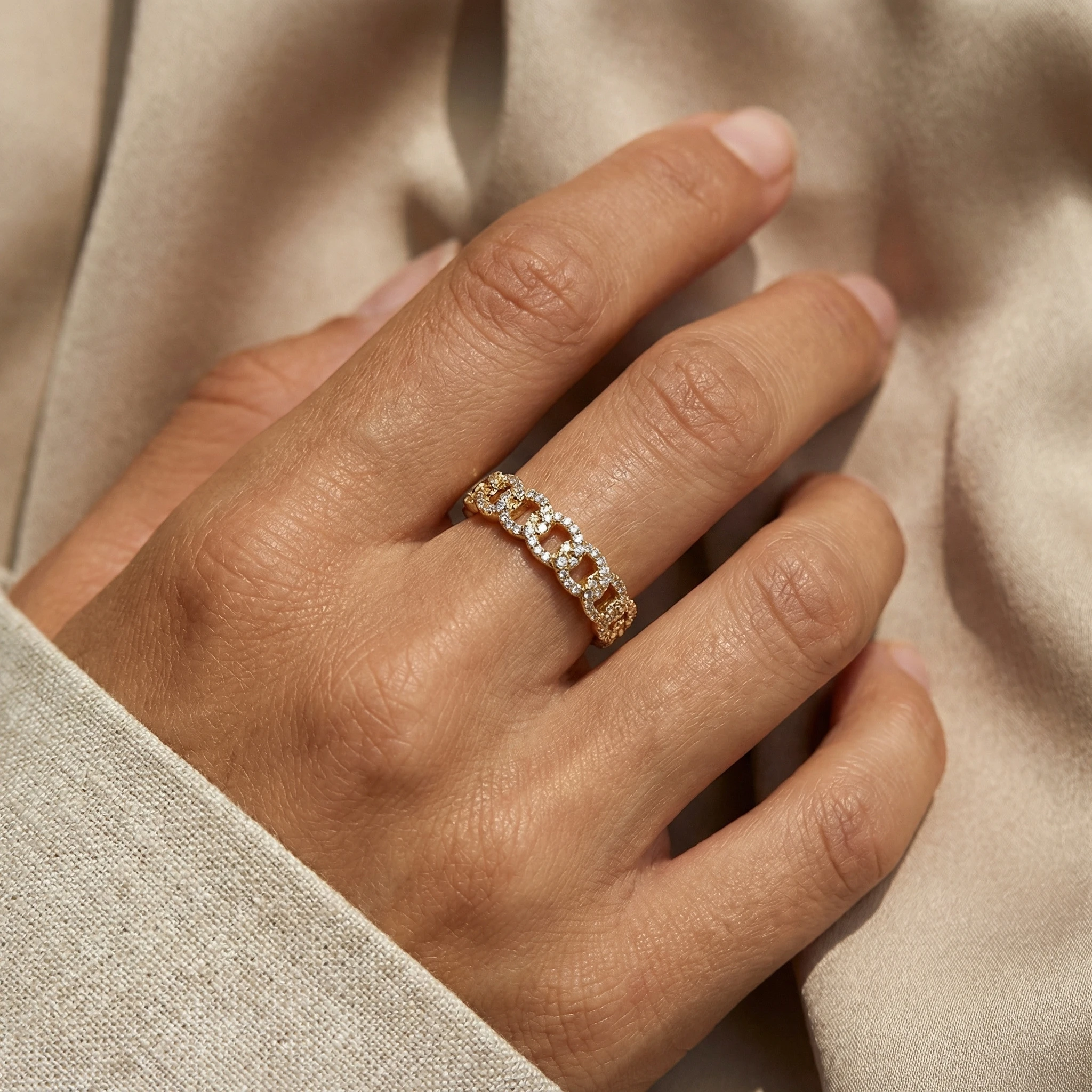 Y2K Luxus Zirkon Kettenglied Offene Ringe für Frauen Trendiger Zarter Goldfarben Verstellbarer Paarring Accessoires Party Schmuck Geschenk