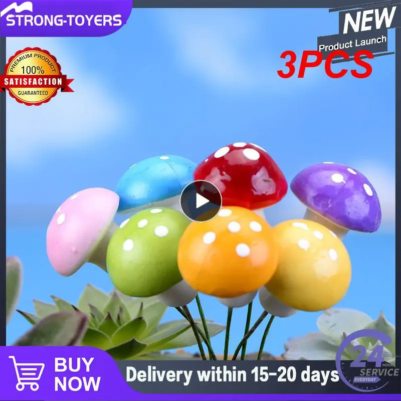 

3PCS Mini Mushroom Miniatures Fairy Garden Moss Terrarium Resin Crafts Mirco Landscape Decorations Artificial Stakes