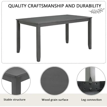 Farmhouse Kitchen Table Set for 6, 6-Piece Dining Table Set with Bench and Chairs, Wooden Dining Table Set for 6 People, Rustic 5