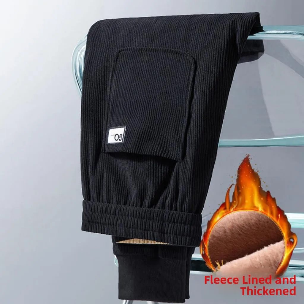 Thiened Fce Lined Corduroy Men's Loose Fit Spor Long Pants Casual Trousers Youthful Sle Anti-Wrinkle Autumn Winter Wear