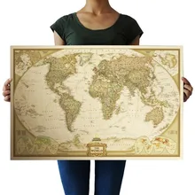  Vintage World Map Detailed Antique Poster Home Decor Wall Sticker Large Retro Paper Matte Kraft Paper 72x47cm Map Of World 