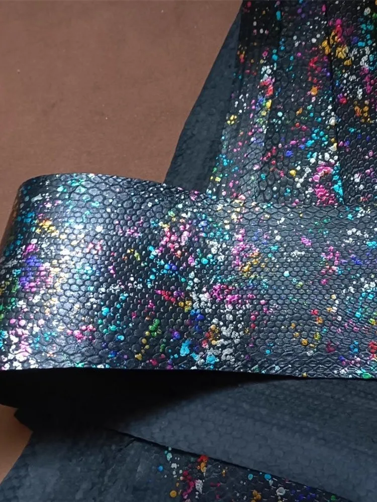 Hand Colorful Printed Sea Snake Skin Material New Leather Craft Phone Case Wallet DIY Accessory Piece Fabric