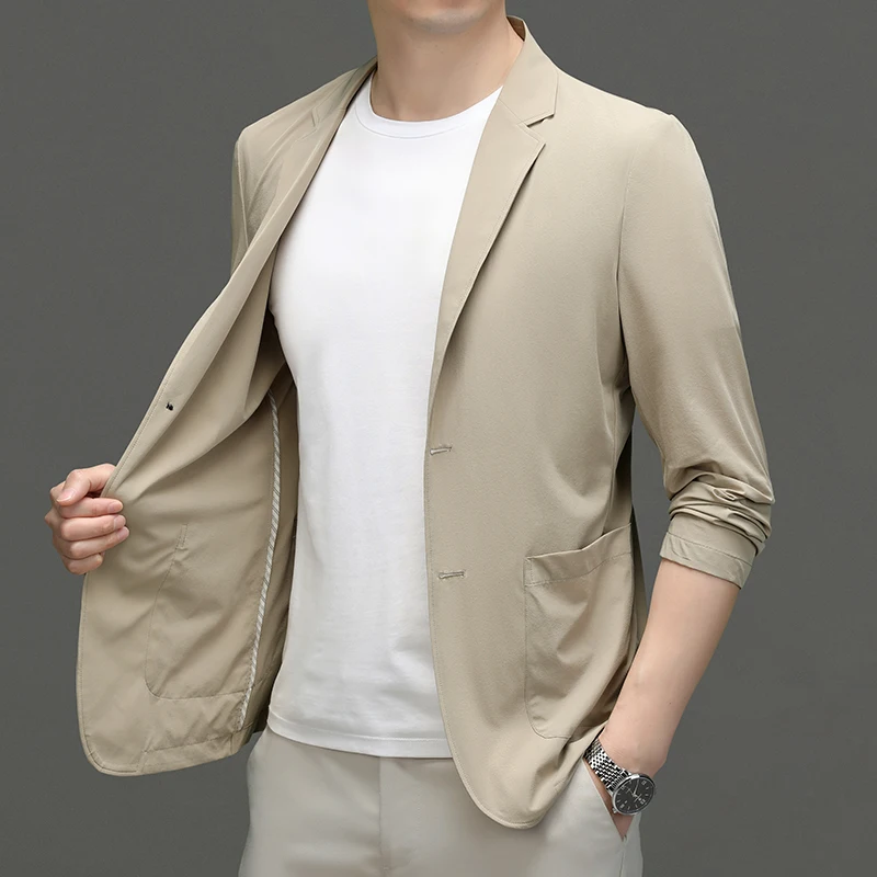 

Spring and Summer Leisure Men's Suit Ultra-Thin Breathable Ice Silk Sun-Protective Clothing Single Layer Stretch Men's Suit