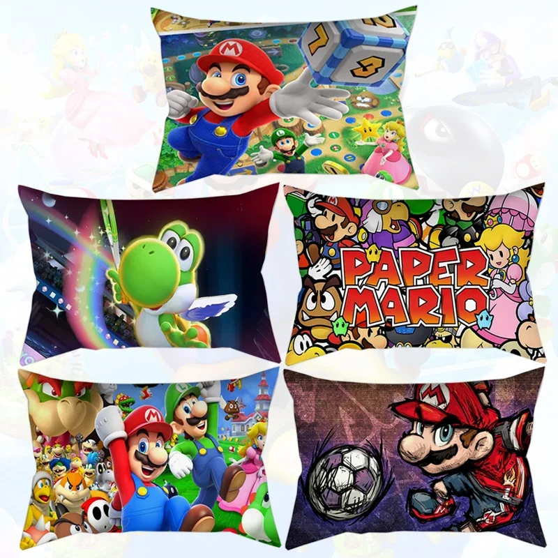 Juego Mario Bro Funda de cojín Dibujos animados Mario Luigi Funda de almohada para sofá Coche Decoración de habitación de niños Regalos decorativos Textiles para el hogar 50x30cm