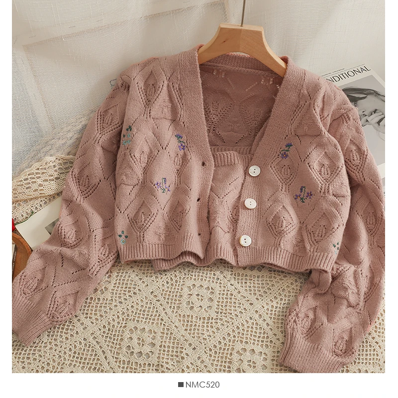 ❤︎ いいな ❤︎vintage flower knit cardigan❤︎ Retro Flower Colab Crochet Cardigan, Floral Pattern Cardigan