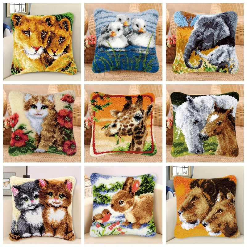 Cartoon Animal Series Latch Hook Pillow Smyrna Package Hooks Knitted Embroidered Carpet Pillow Embroidery Latch Hook Kits Carpet