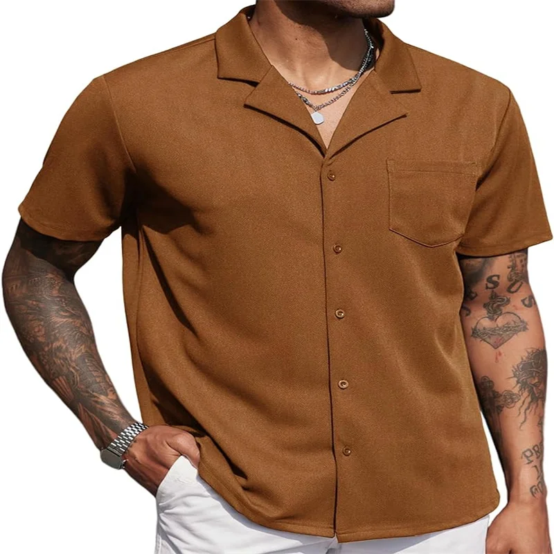 Shirt Men Casual Fashion Wrinkle-free Untucked Cuban Business Casual Button-down Short Sleeve