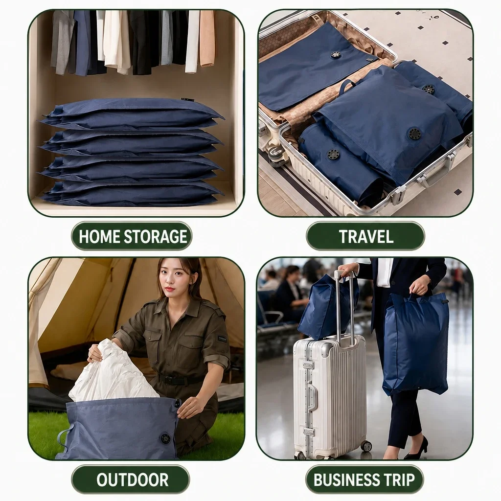Vacuum Compression Packing Cubes and Waterproof Laundry Organizer Bag Set
