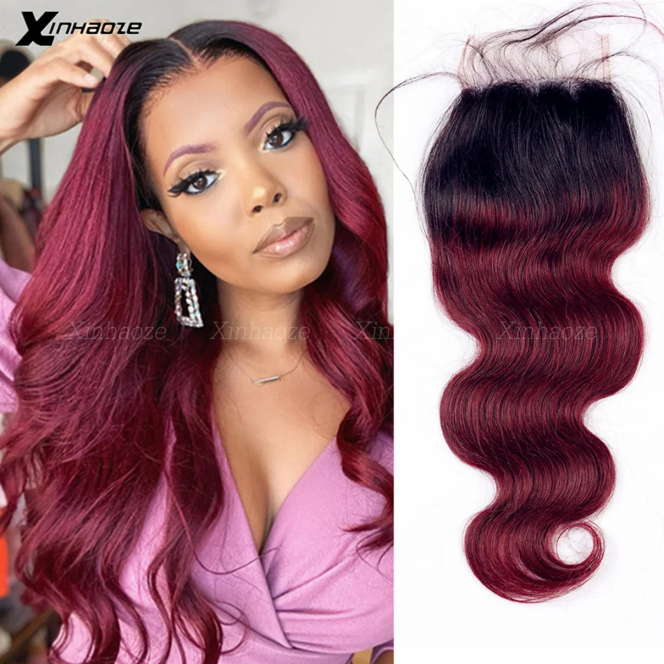 

#4 Brown #1b/99j 5*5 Silicone Silk Base Lace Closure Human Hair Silk Top Closure 22" Remy Human Hair Extensions with Baby Hair