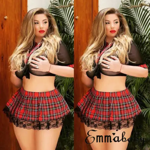 

5XL Plus Size Porno Sexy Scotland Student Uniform Women Lingerie Set Erotic Underwear Schoolgirl Dresses Babydoll Costume