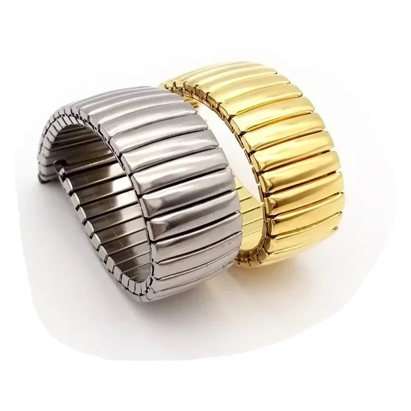 Gold Stainless Steel Stretch Expansion Watchband – Elastic Metal Strap
