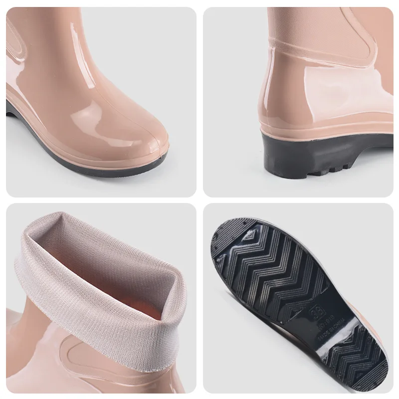New 2023 Women Mid-calf Rain Boots Waterproof Woman Water Shoes Female Wellies Boots Multi Colors