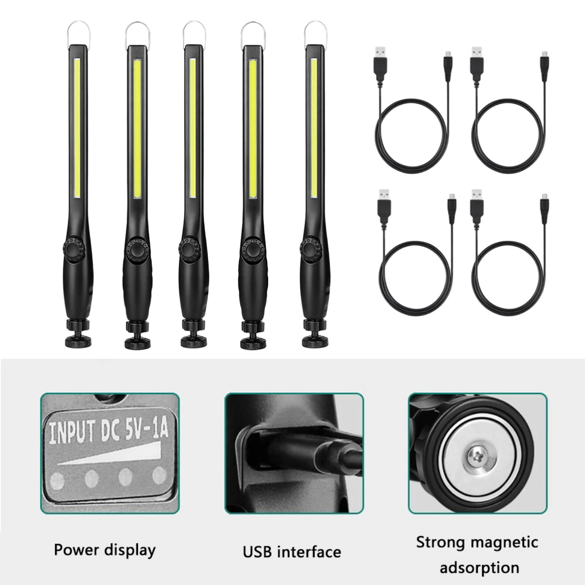 

1-5Pcs COB LED Flashlight Magnetic Work Light USB Rechargeable Torch Hook Portable Lantern Inspection Light Car Repair Lamp