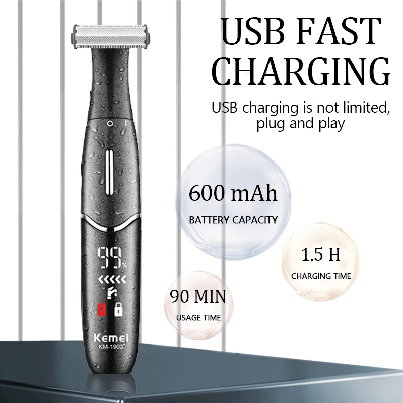 Kemei KM-1903 Unisex Private Electric Trimmer Electric Hair Shaver with LCD Display – All-in-One Full Body Hair Removal Device