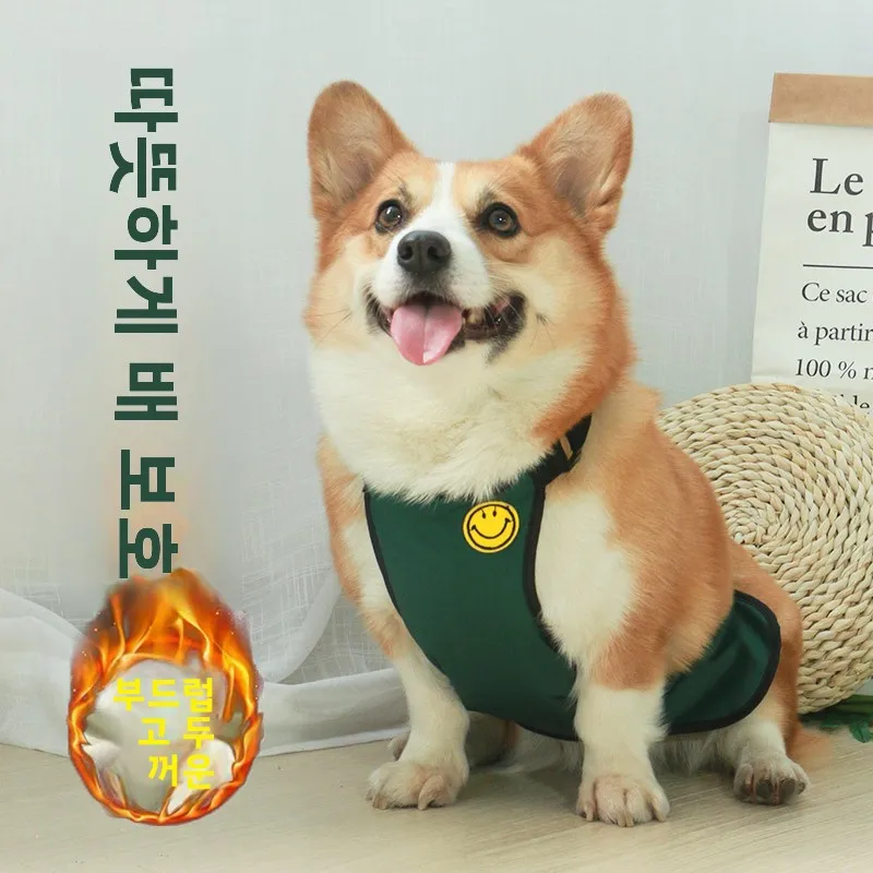 따뜻하고 방수되는 강아지 우비, 배 보호 기능이 있는 가디건 스타일 애완동물 옷, 코기 강아지 가을 겨울용