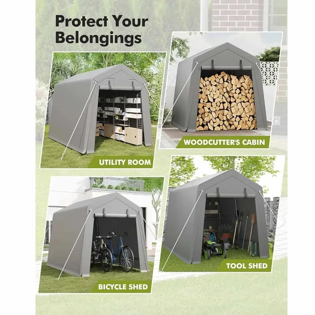 Abri de hangar portable étanche et robuste avec porte enroulable à fermeture éclair pour le rangement extérieur de motos, vélos et outils 5
